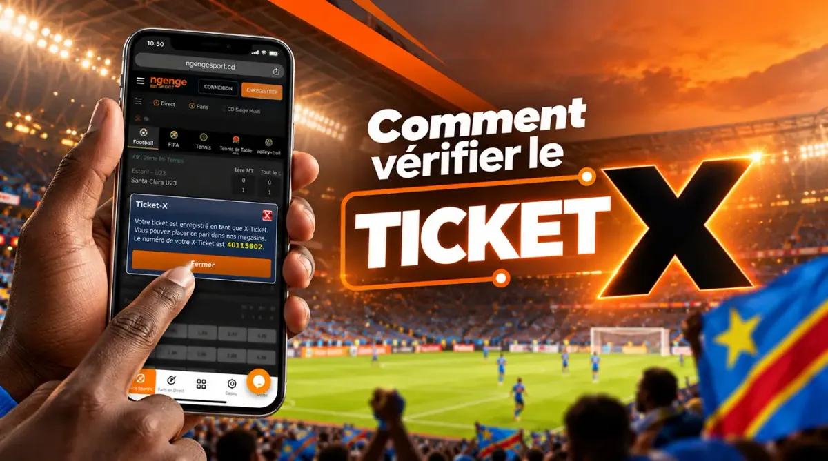 Illustration : comment vérifier le Ticket X sur Ngenge Sport depuis un téléphone