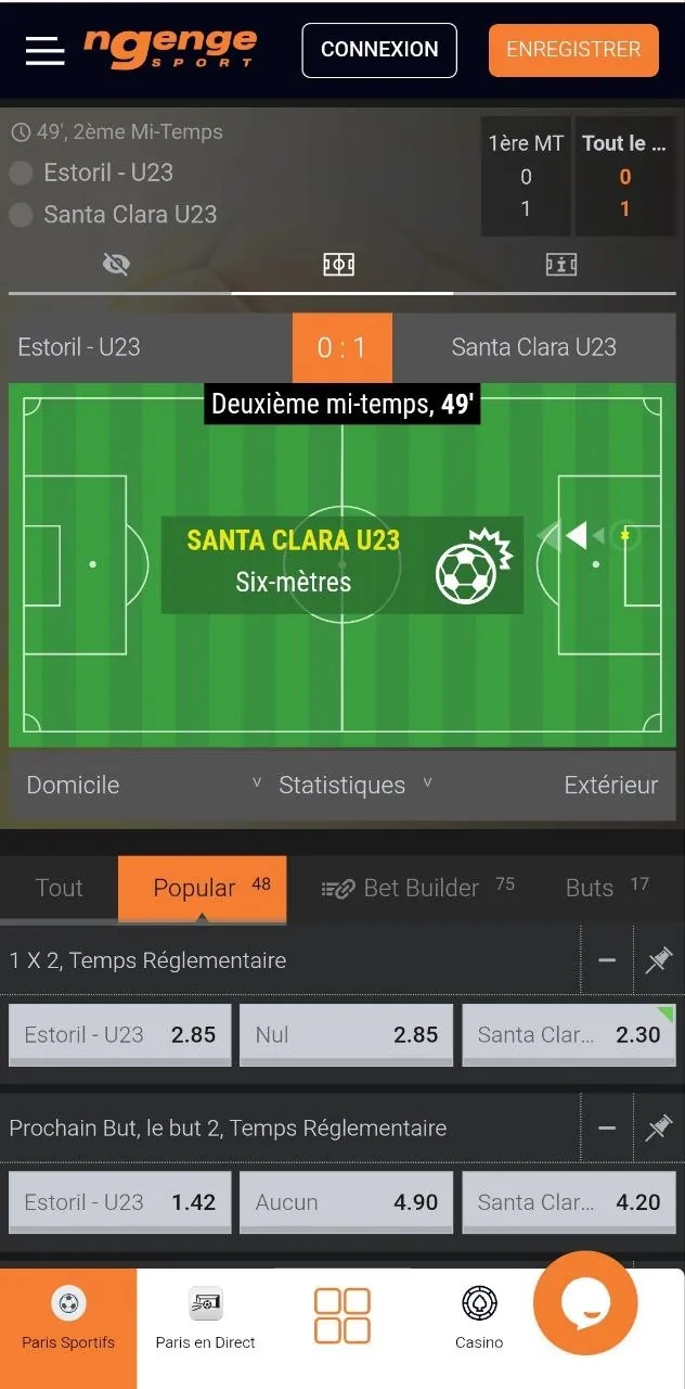 Application Ngenge Sport : section paris en direct