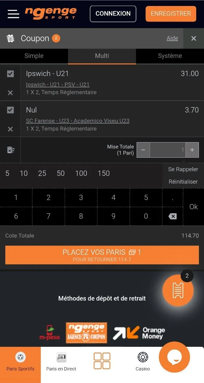 Application Ngenge Sport : jeux de casino sur mobile