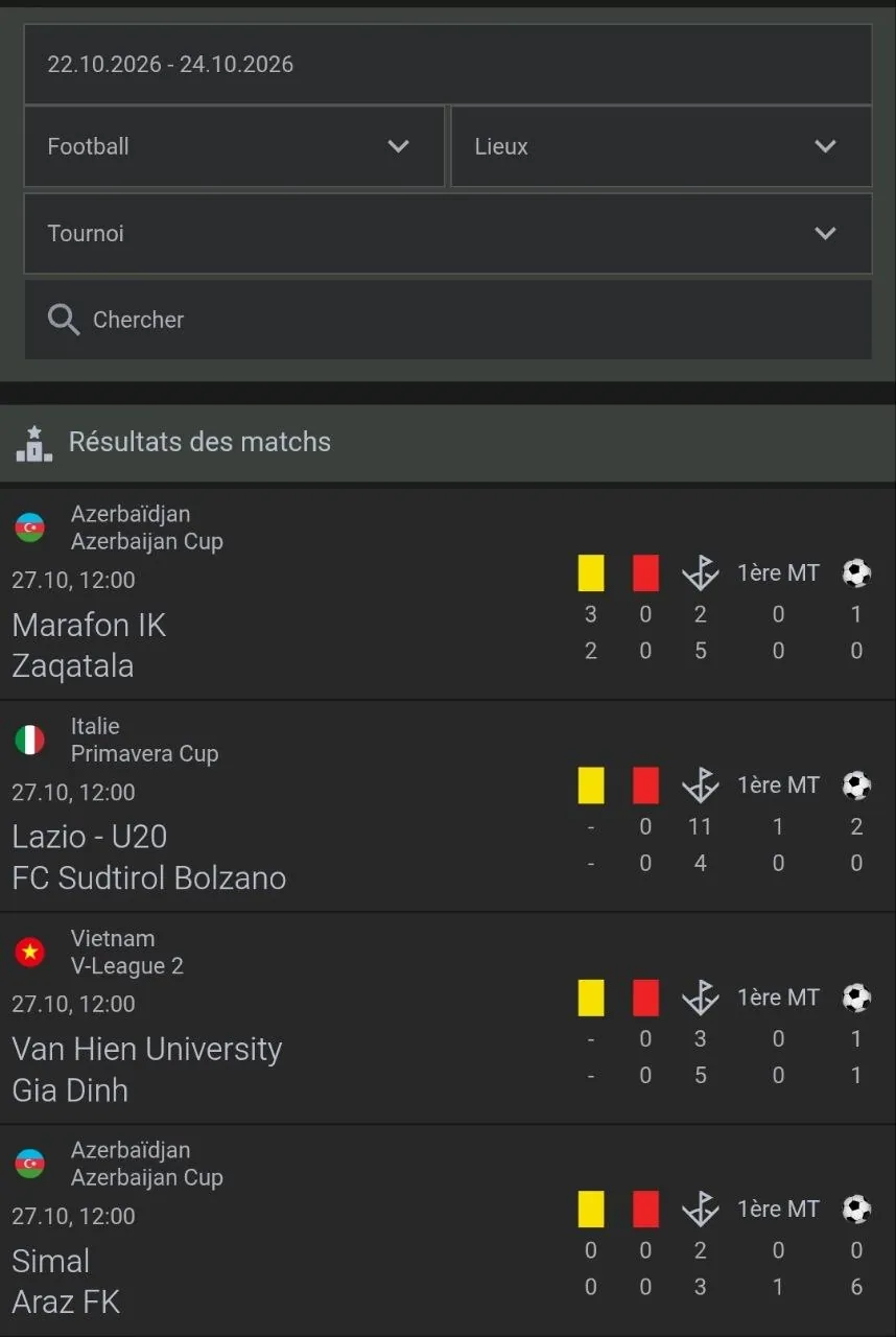 Page des résultats des matchs sur Ngenge Sport